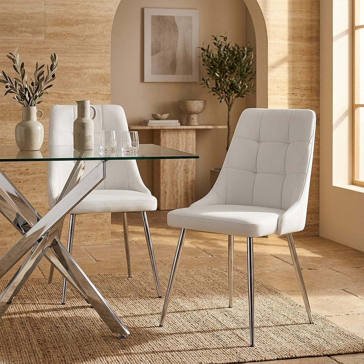 Silla Polipiel Cromo - Shanghai Blanco