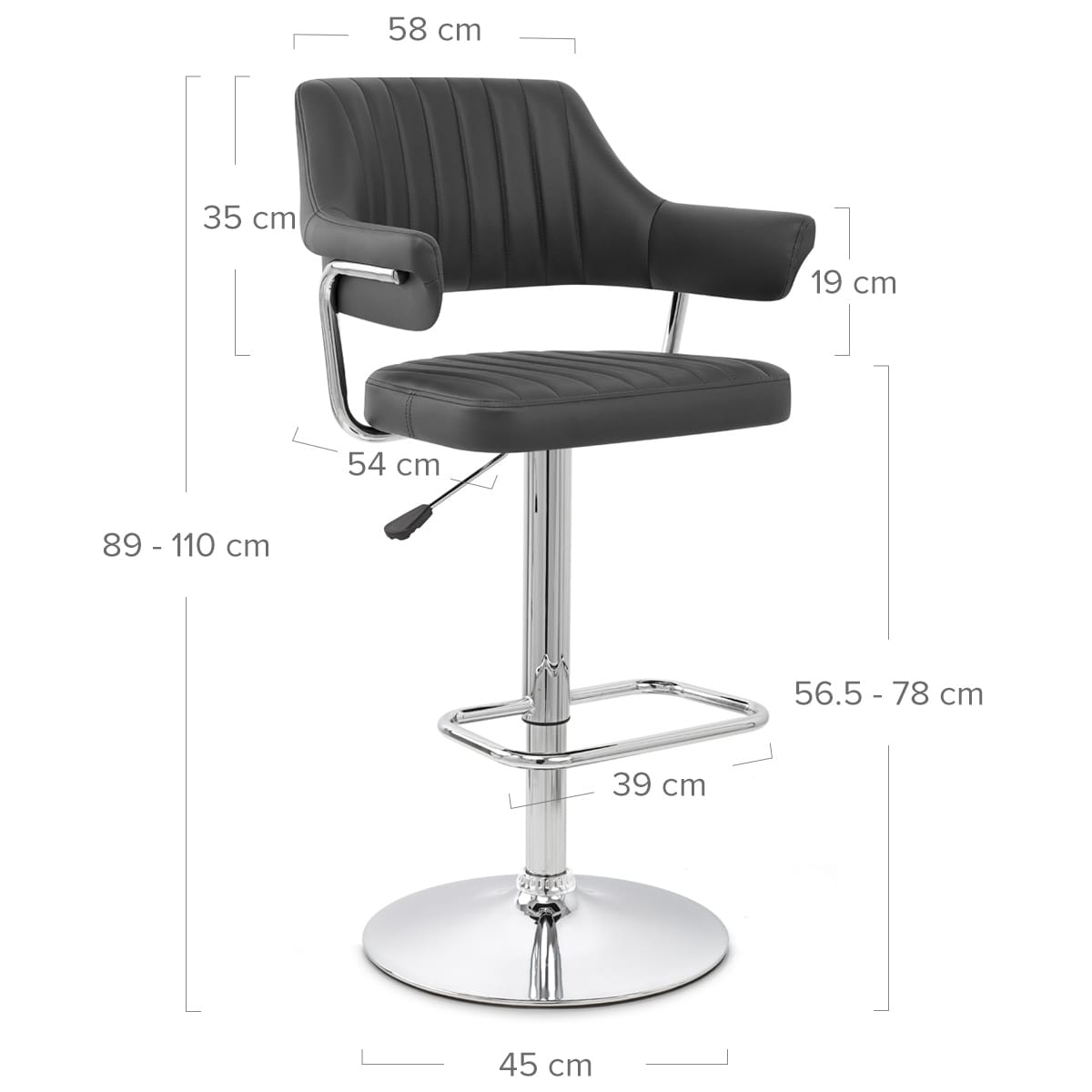 Taburete Polipiel Cromo - Skyline Negro