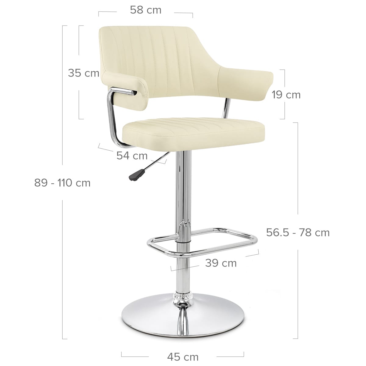 Taburete Polipiel Cromo - Skyline Crema