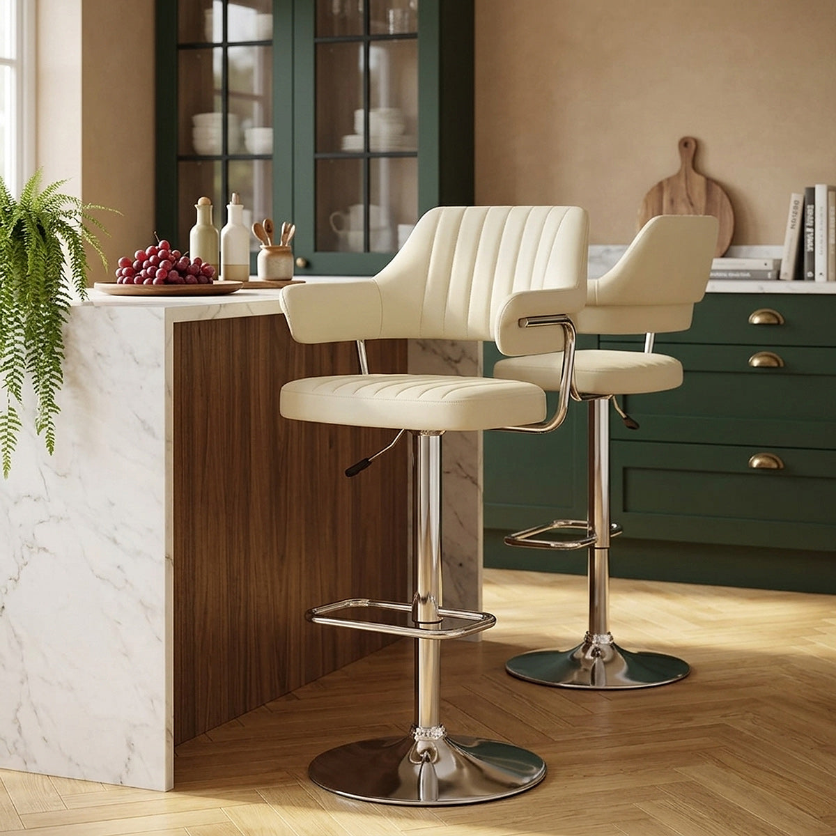 Taburete Polipiel Cromo - Skyline Crema