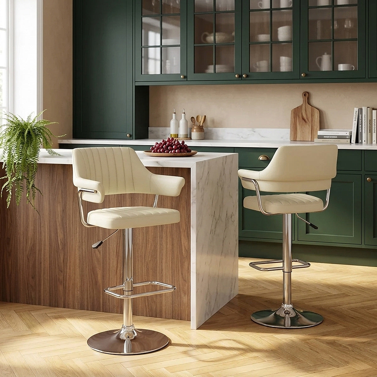 Taburete Polipiel Cromo - Skyline Crema