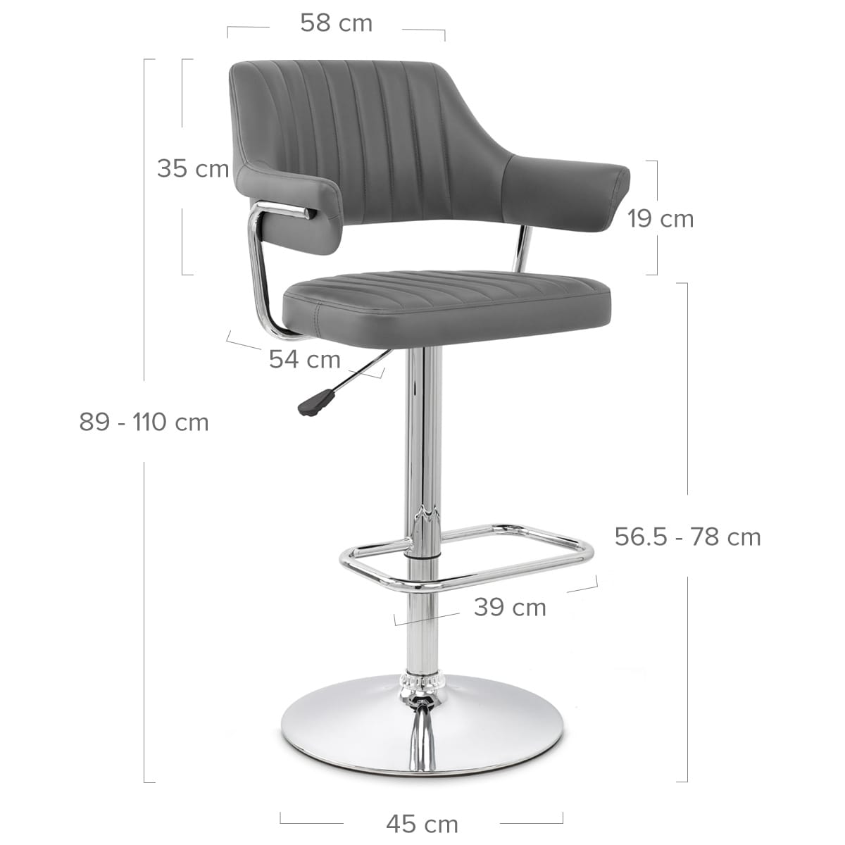 Taburete Polipiel Cromo - Skyline Gris
