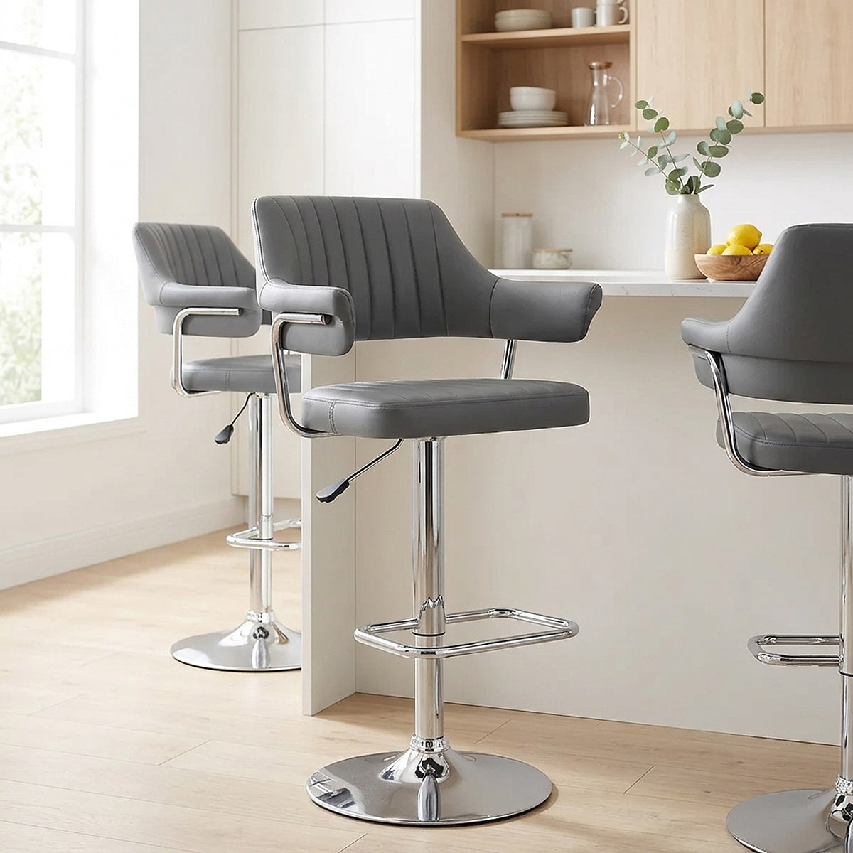 Taburete Polipiel Cromo - Skyline Gris