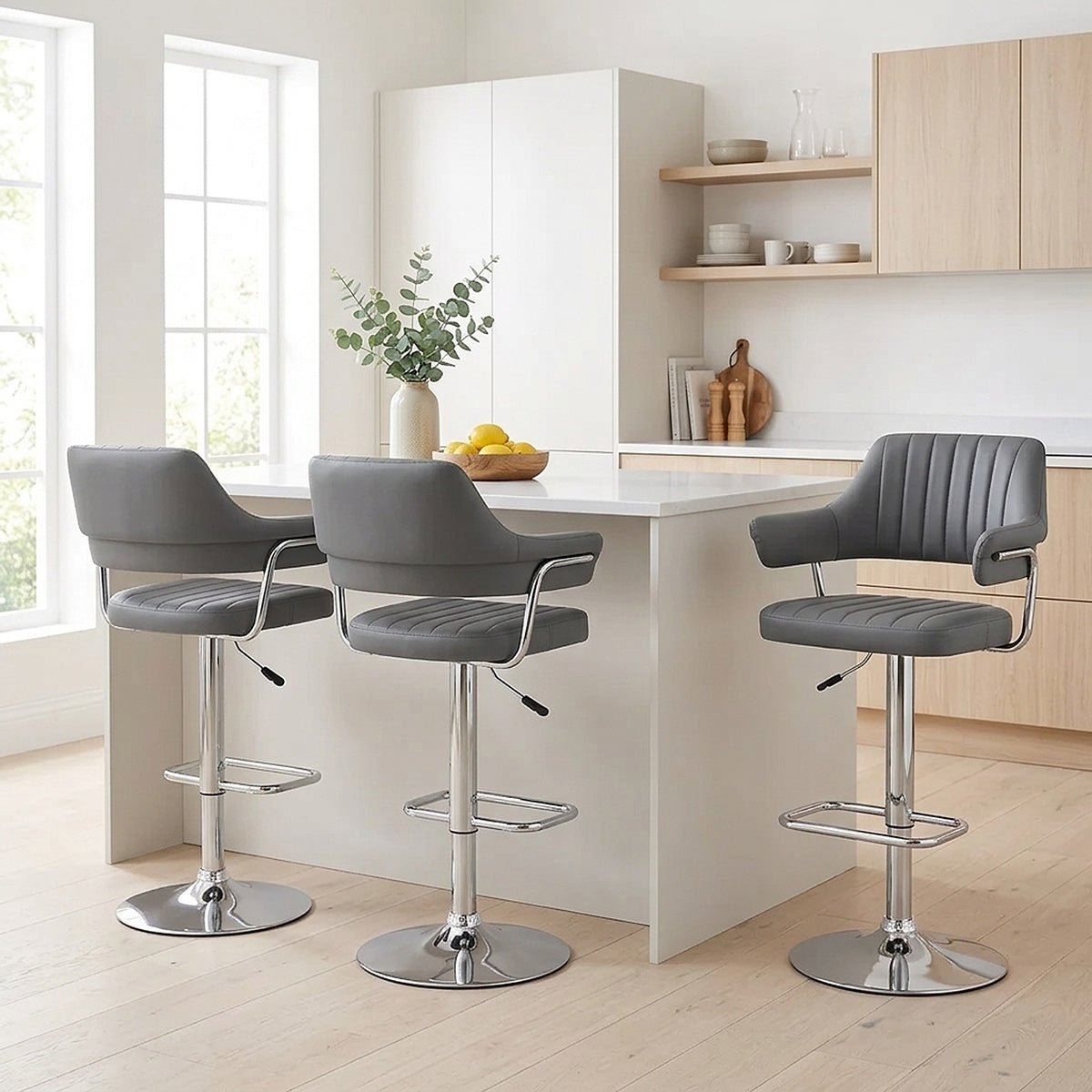 Taburete Polipiel Cromo - Skyline Gris