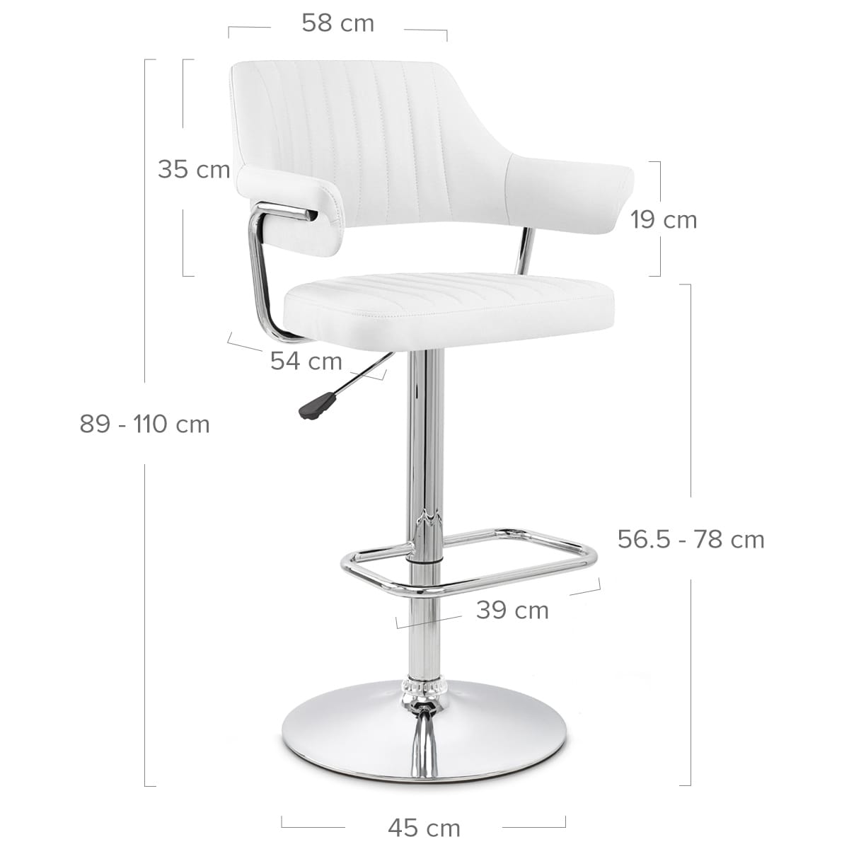 Taburete Polipiel Cromo - Skyline Blanco