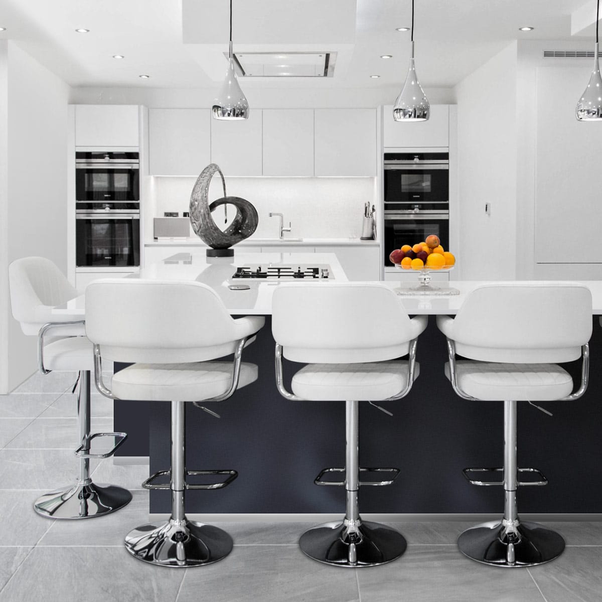 Taburete Polipiel Cromo - Skyline Blanco