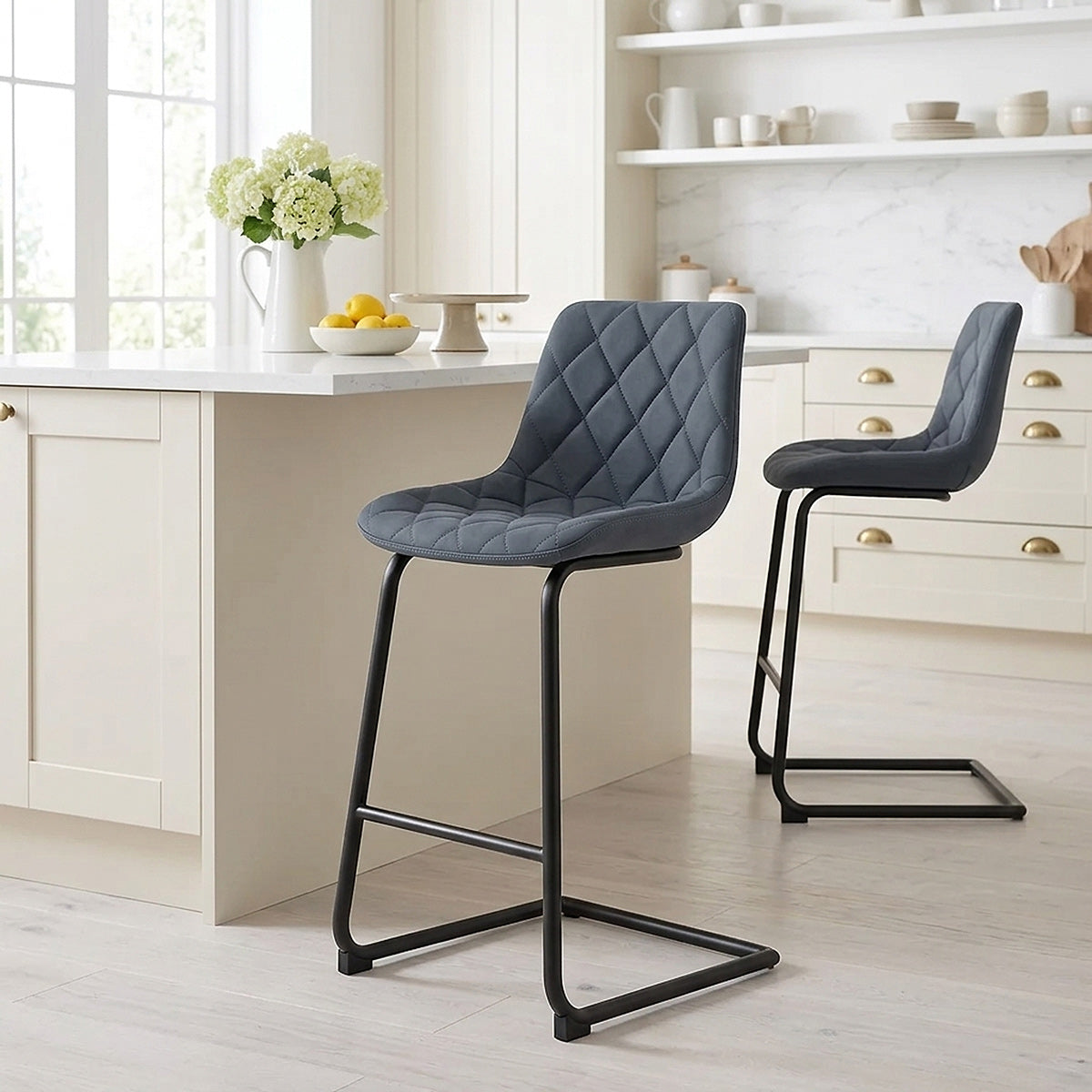 Taburete Polipiel Metal - Soho Azul