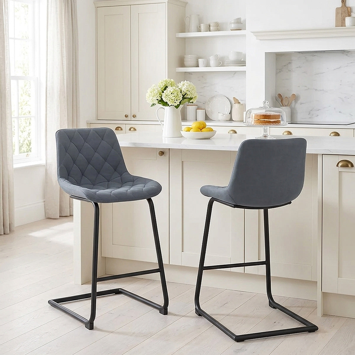 Taburete Polipiel Metal - Soho Azul