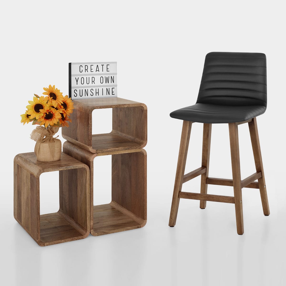Taburete Polipiel Madera - Spritz Negro