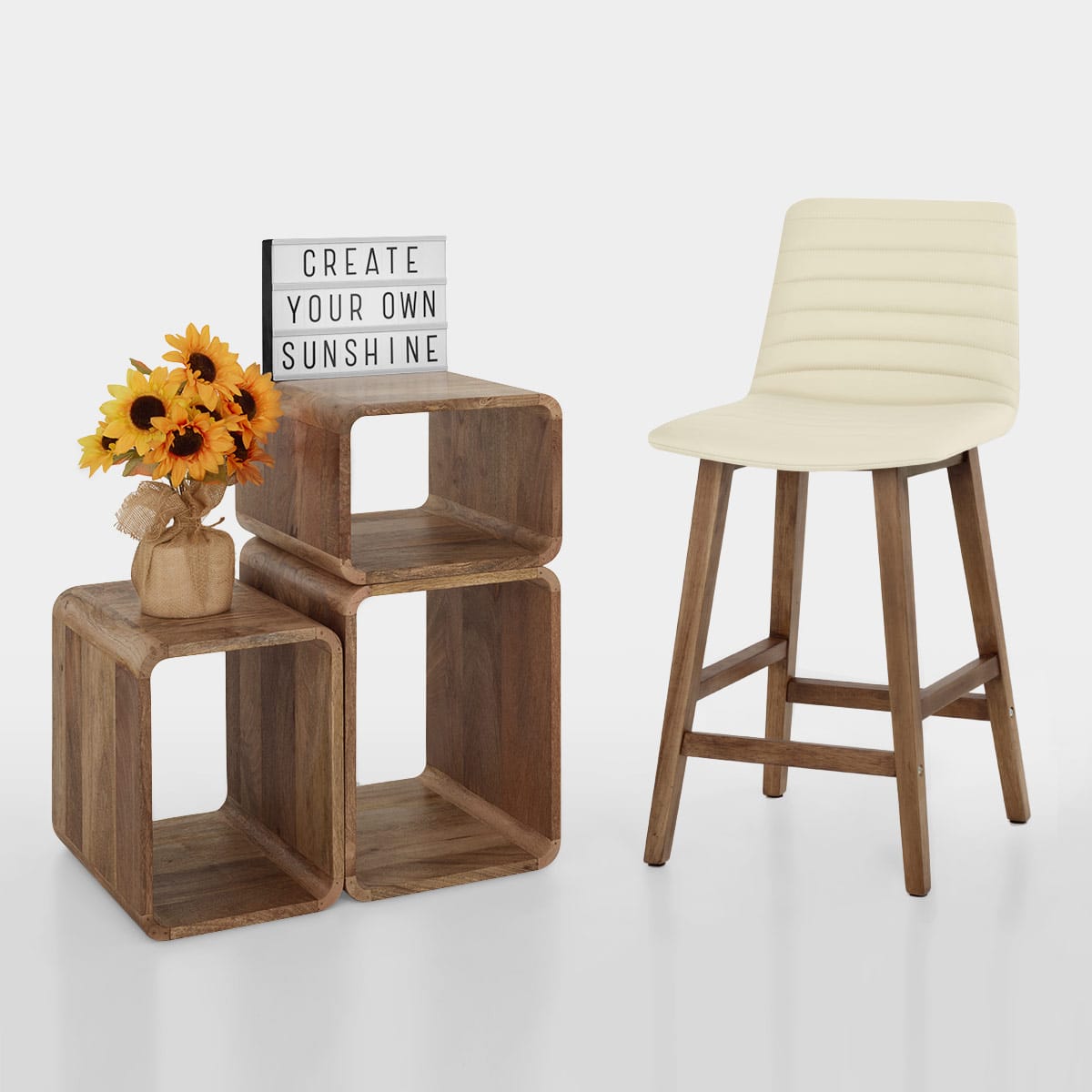 Taburete Polipiel Madera - Spritz Crema