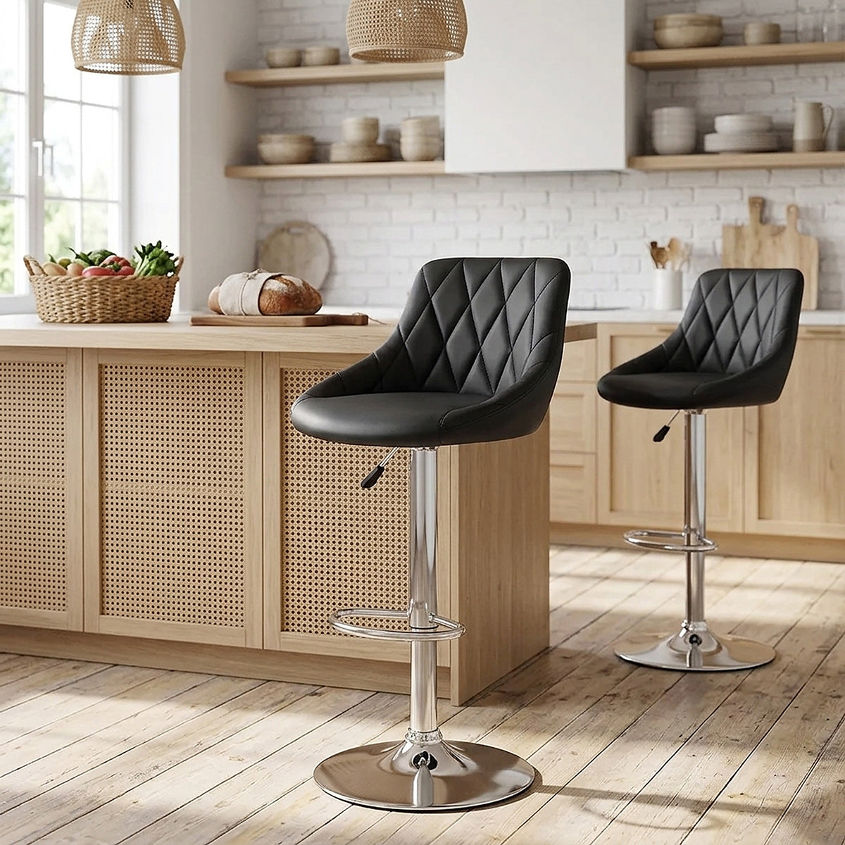 Taburete Polipiel Cromo - Stitch Negro