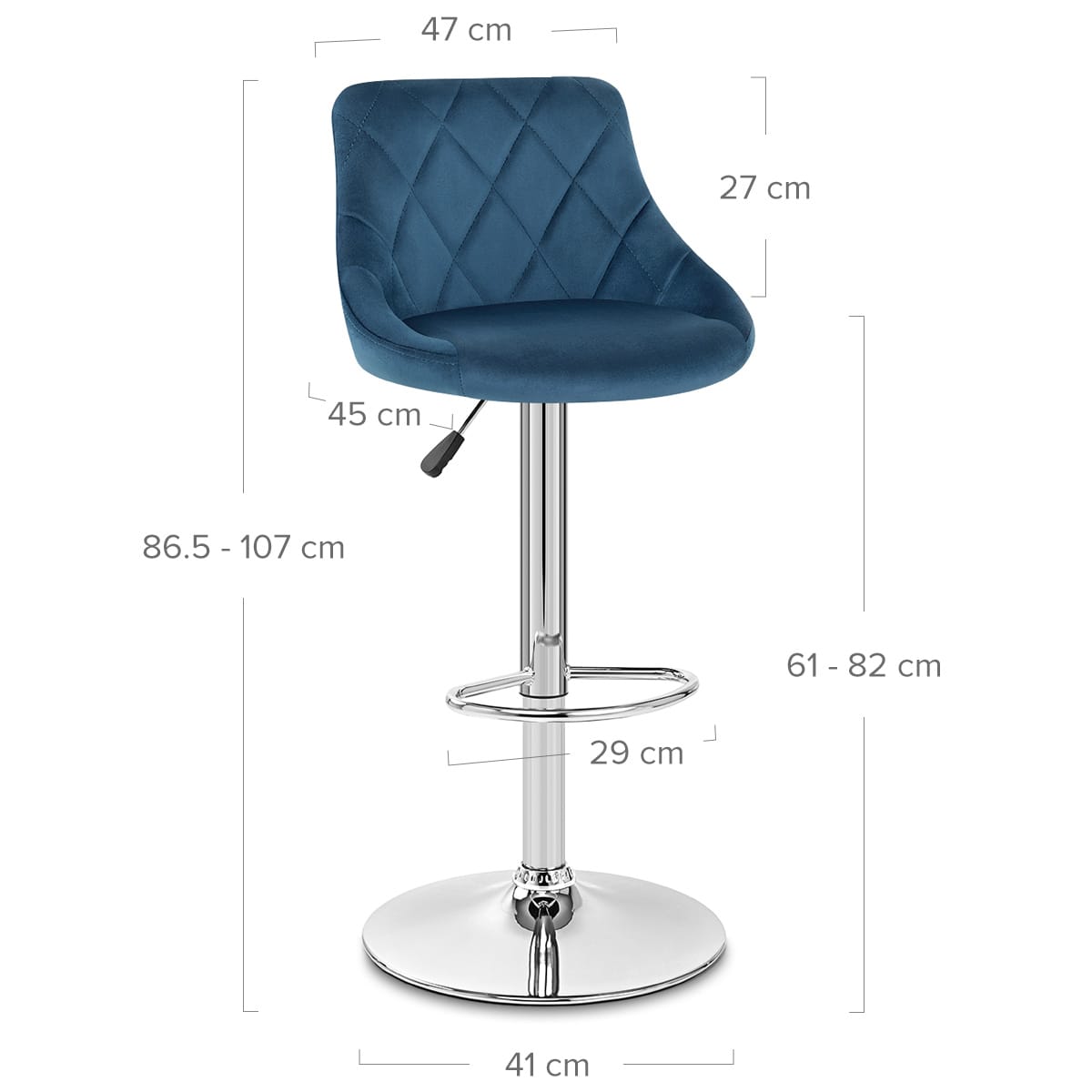 Taburete Terciopelo Cromo - Stitch Azul