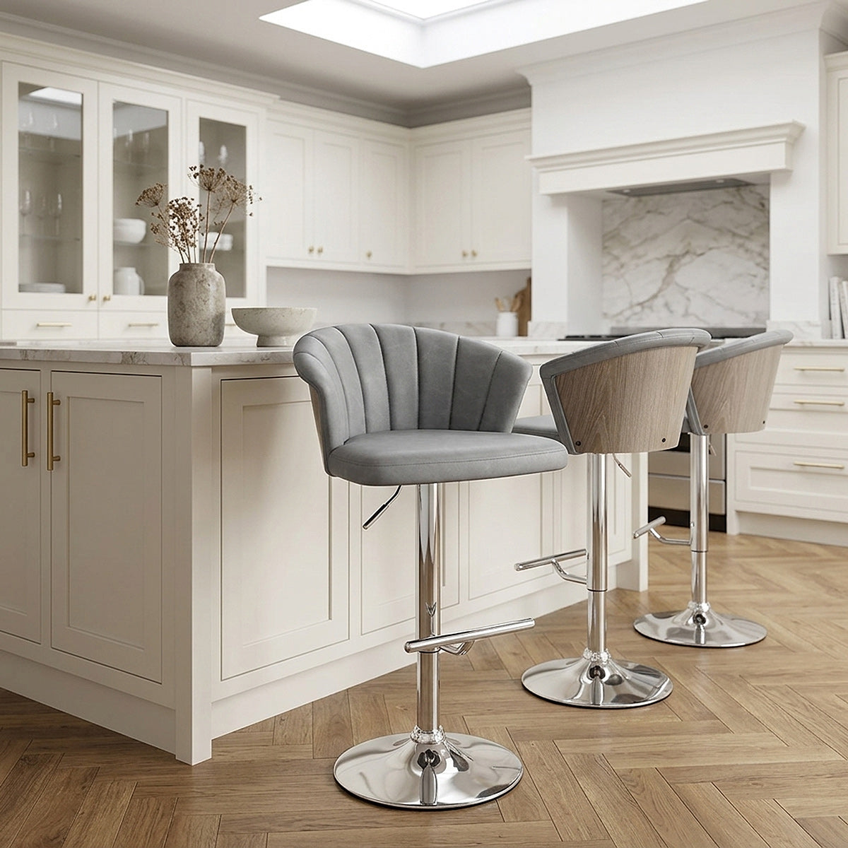 Taburete Polipiel Cromo - Symphony Gris