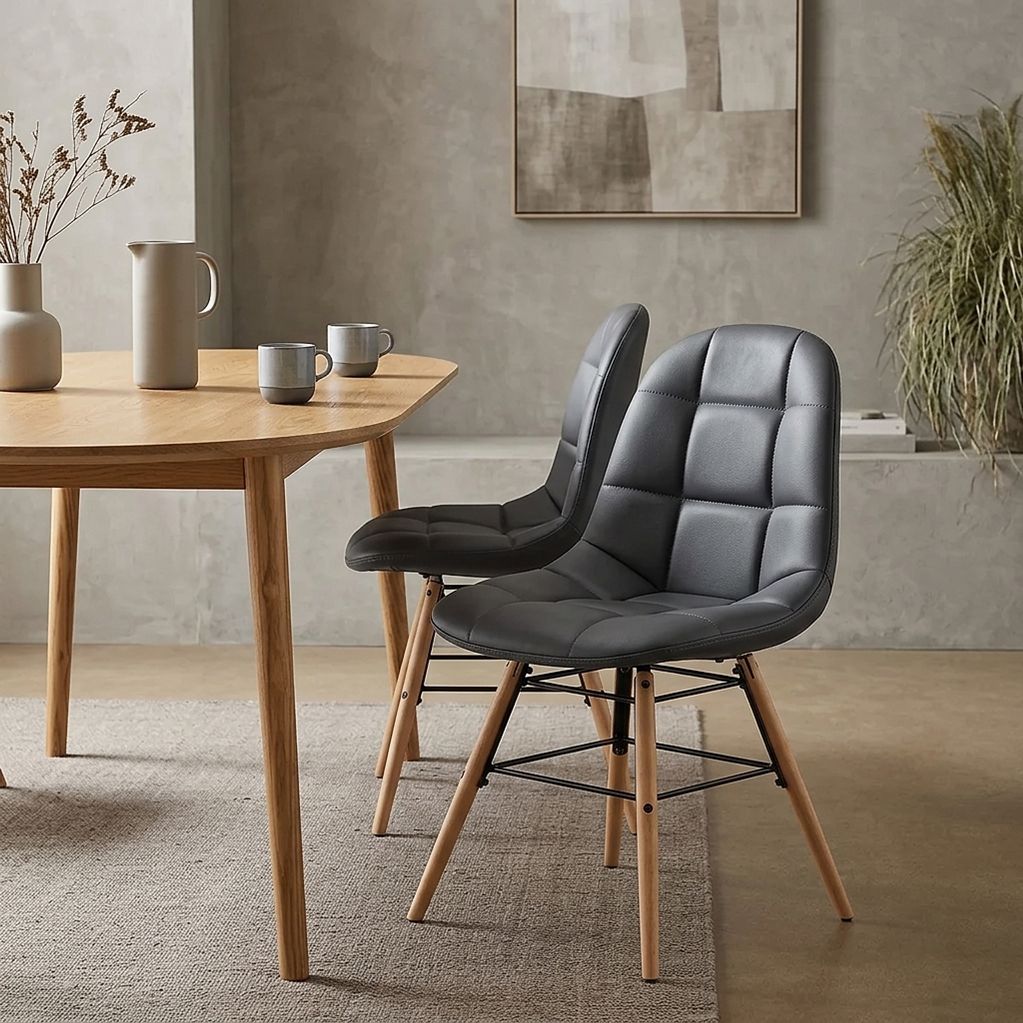 Silla Polipiel Madera - Tate Gris