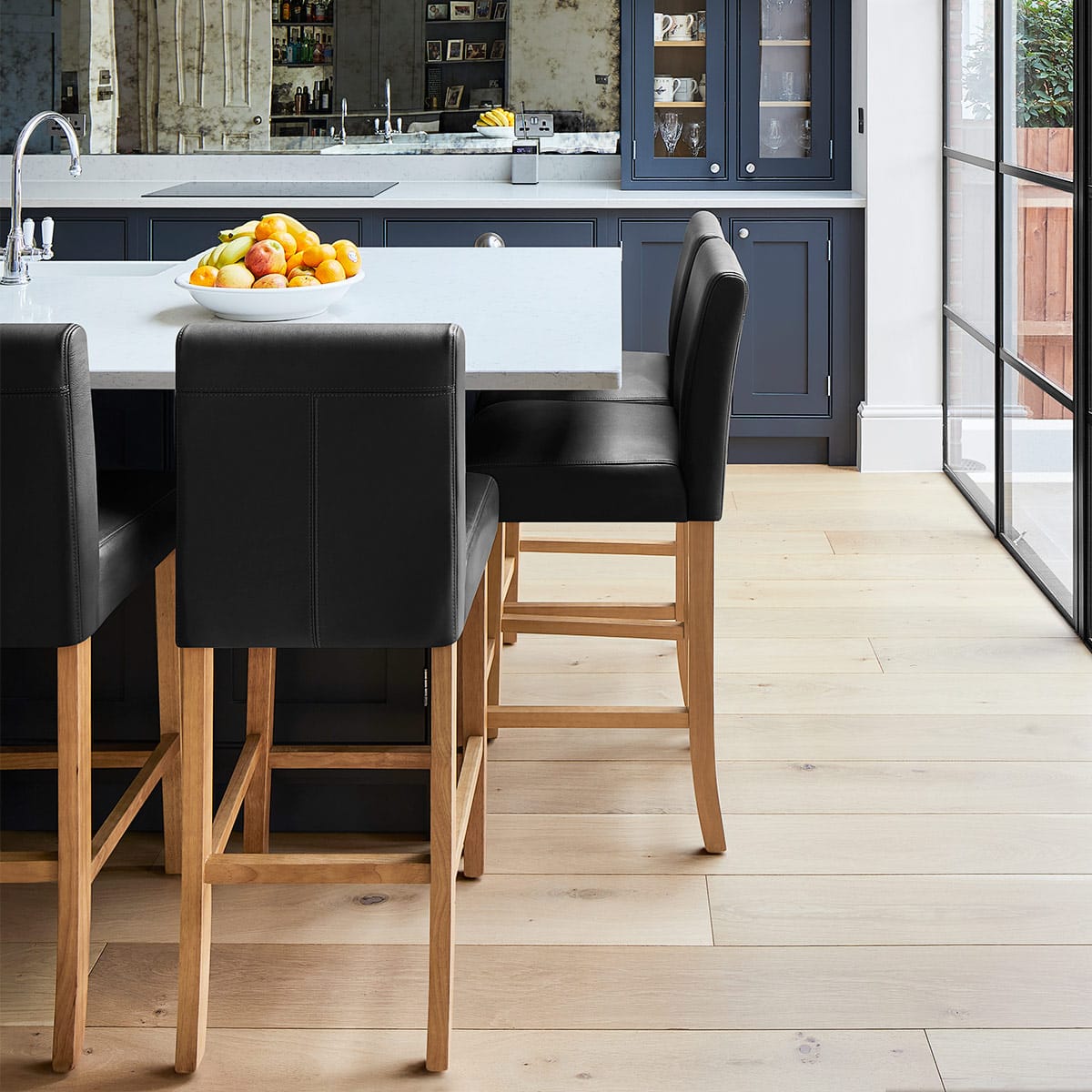 Taburete Cuero Regenerado Madera - Tetbury Negro