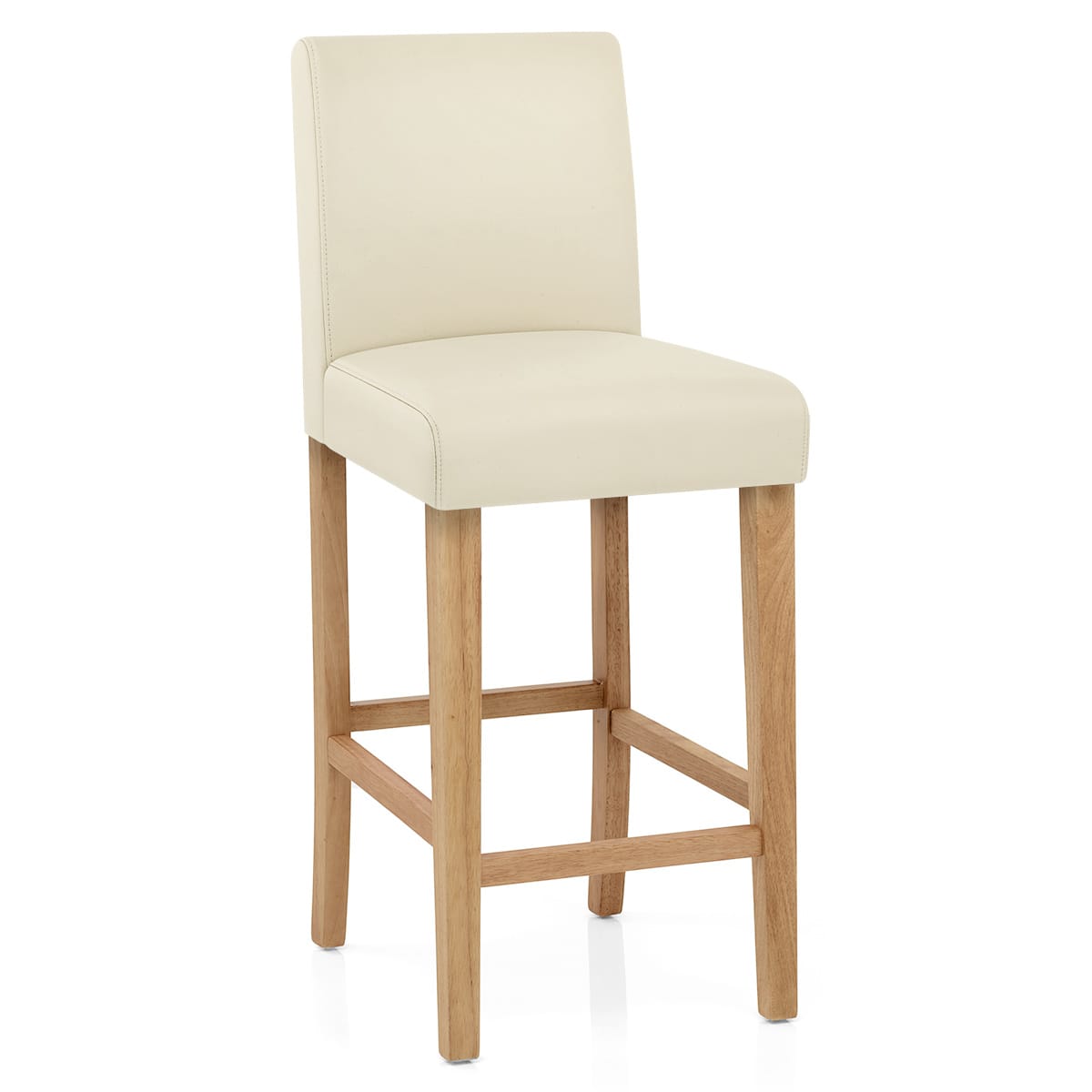 Taburete Cuero Regenerado Madera - Tetbury Crema