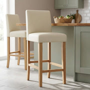 Taburete Cuero Regenerado Madera - Tetbury Crema