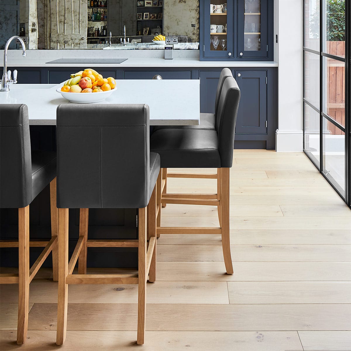 Taburete Cuero Regenerado Madera - Tetbury Gris