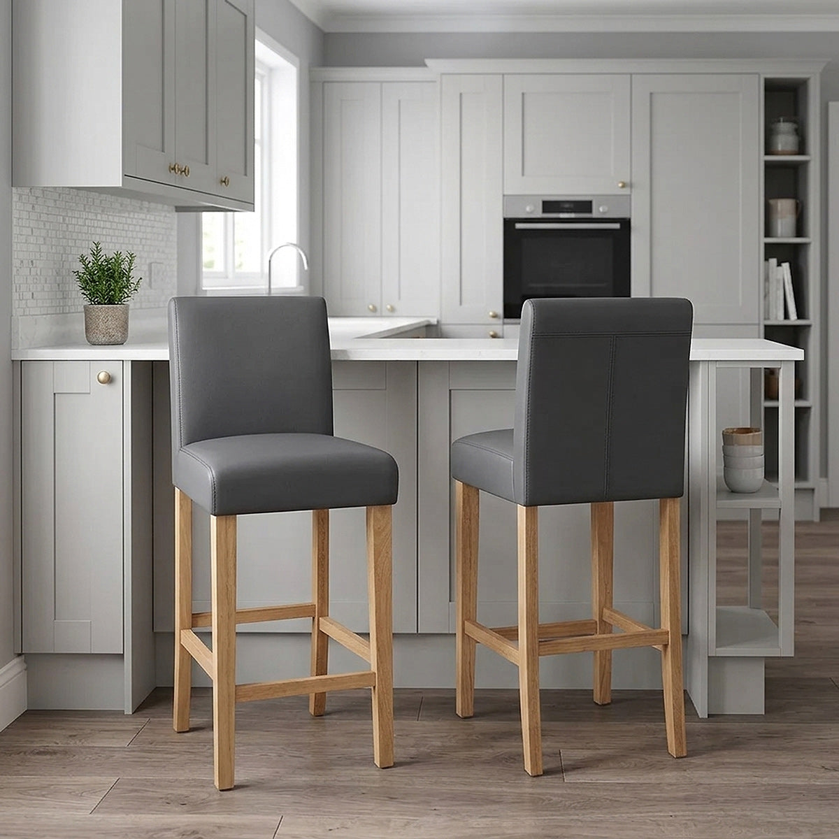 Taburete Cuero Regenerado Madera - Tetbury Gris