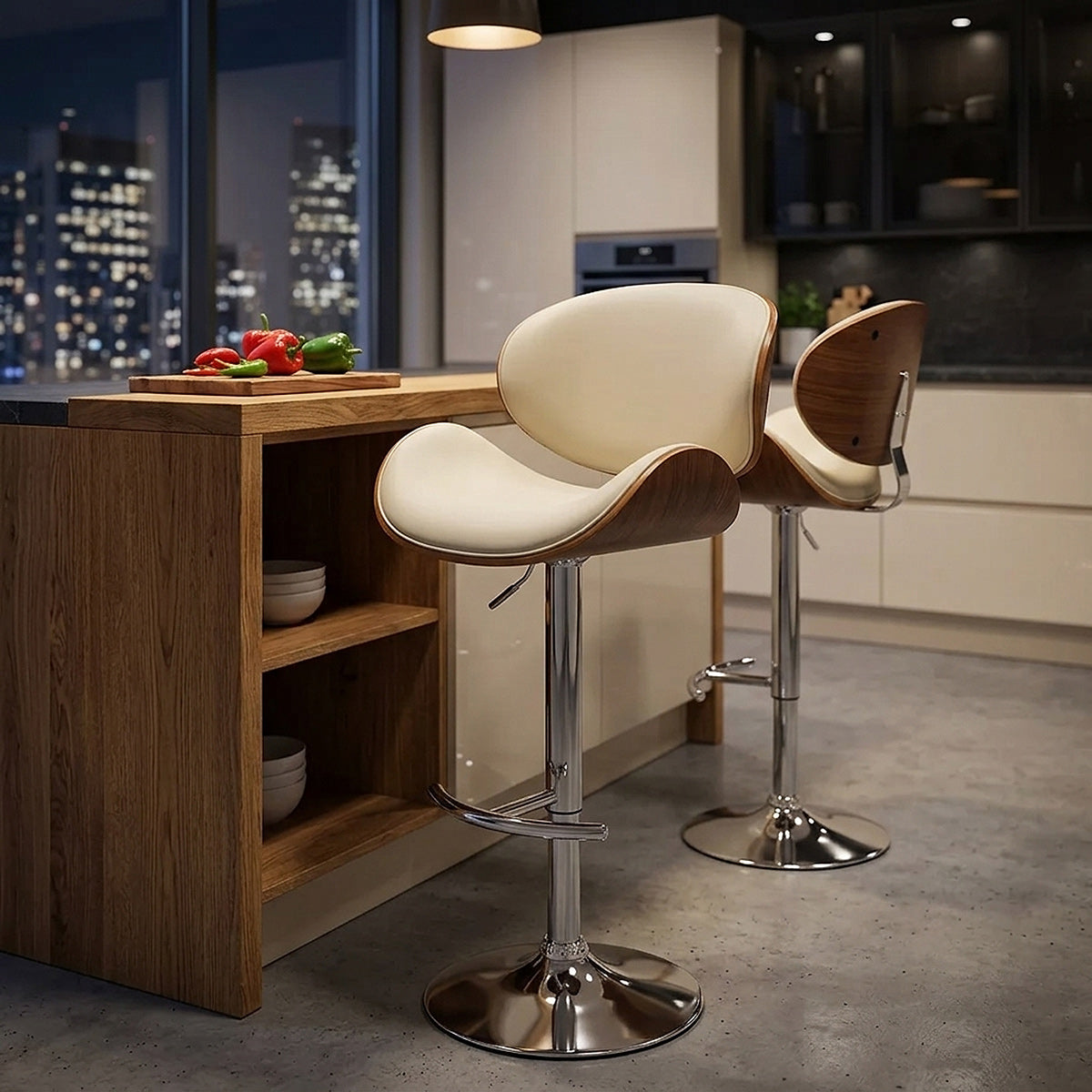 Taburete Polipiel Madera - Theo Crema