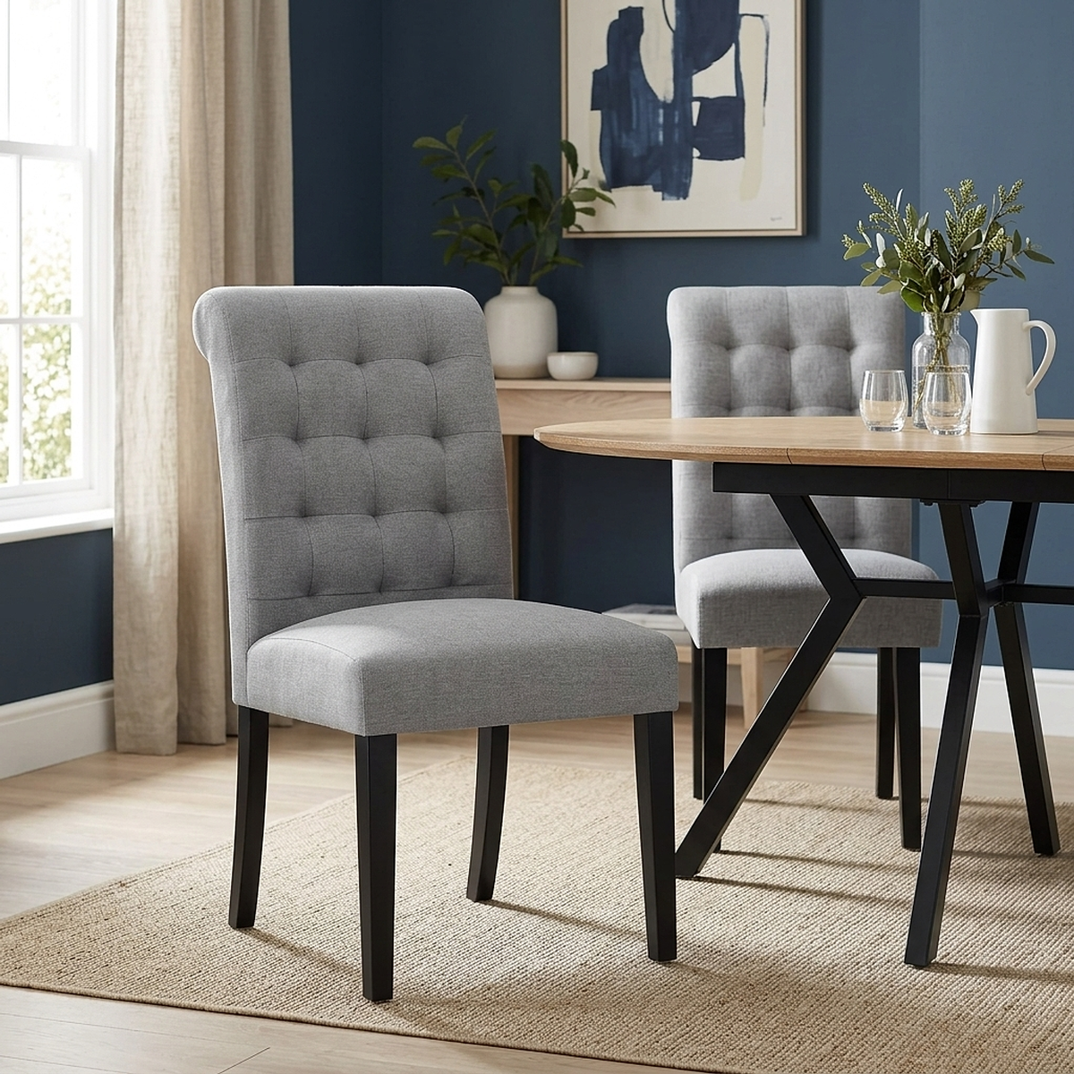 Silla Tela Patas Negras - Thornton Gris