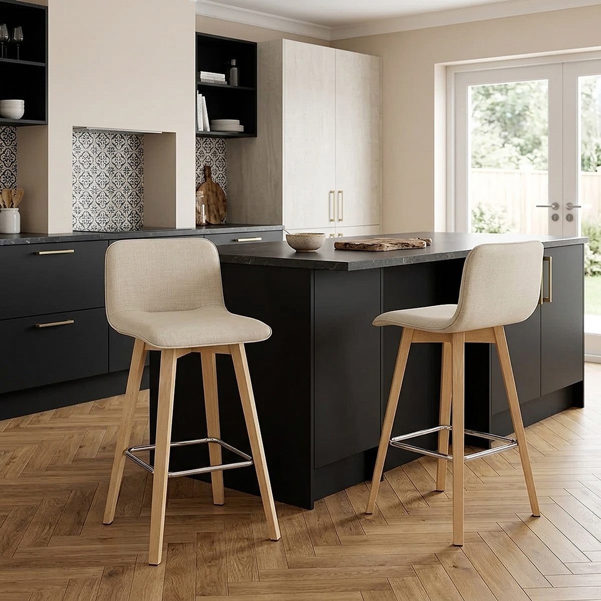 Taburete Tela Roble - Tide Crema