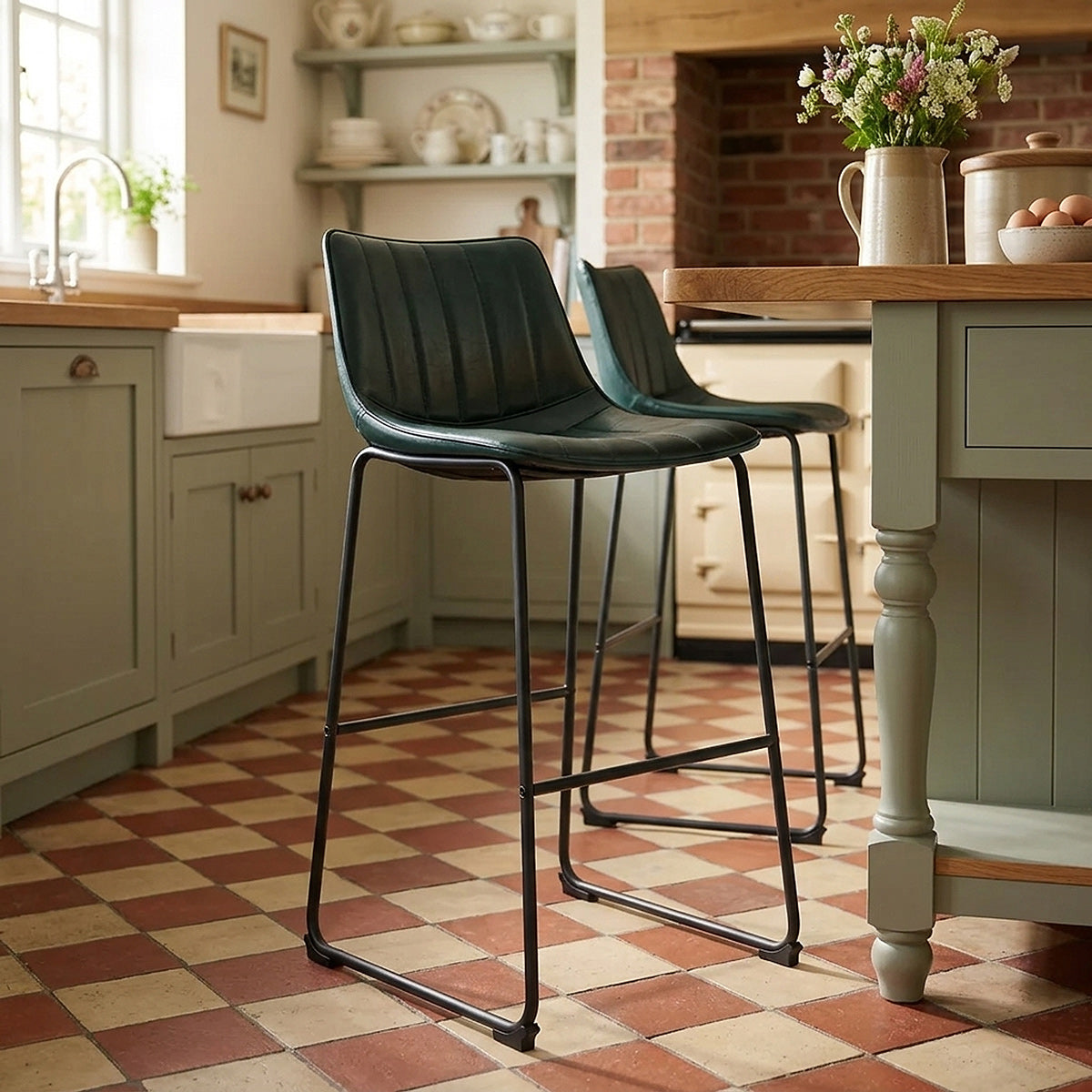 Taburete Polipiel Metal - Tucker Verde