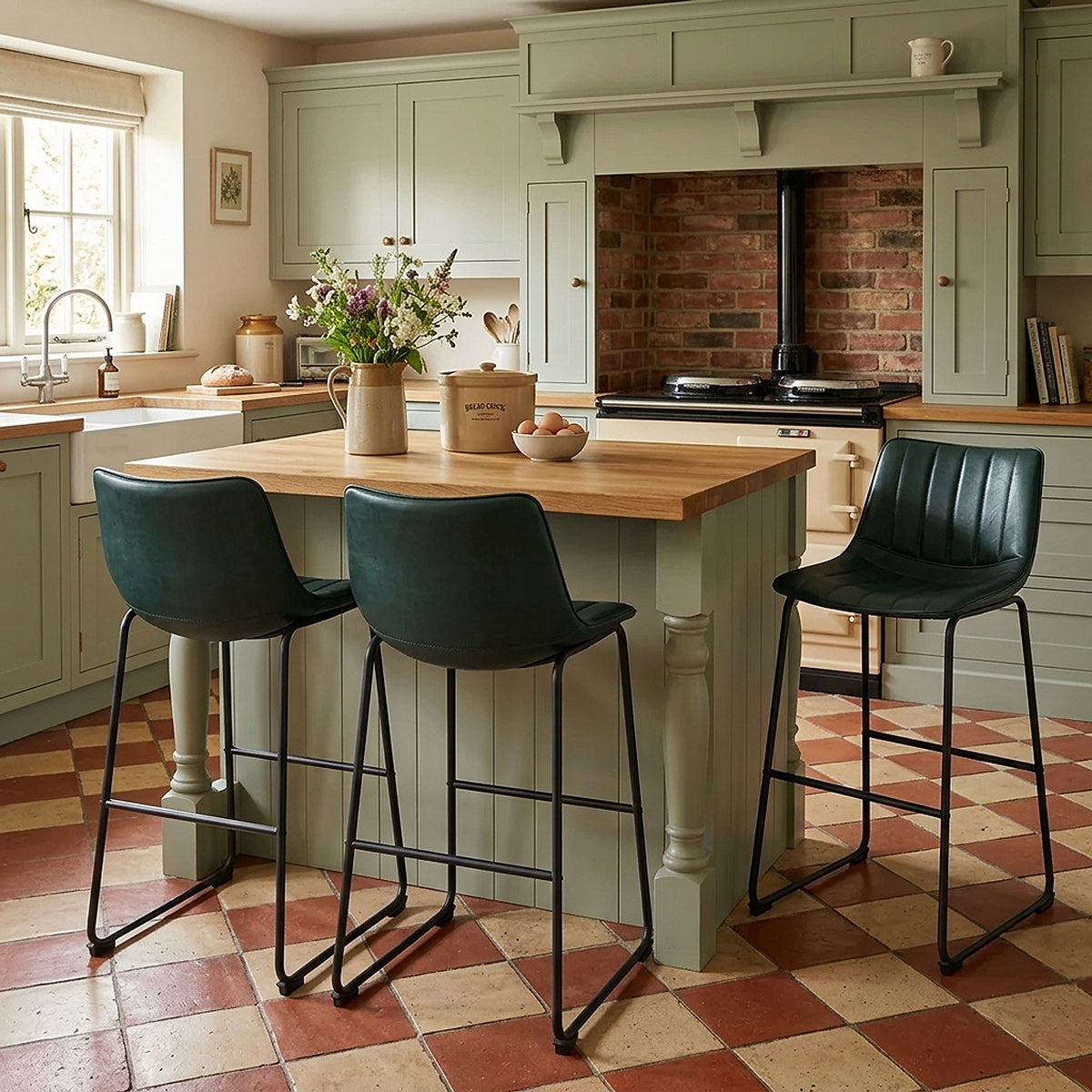 Taburete Polipiel Metal - Tucker Verde