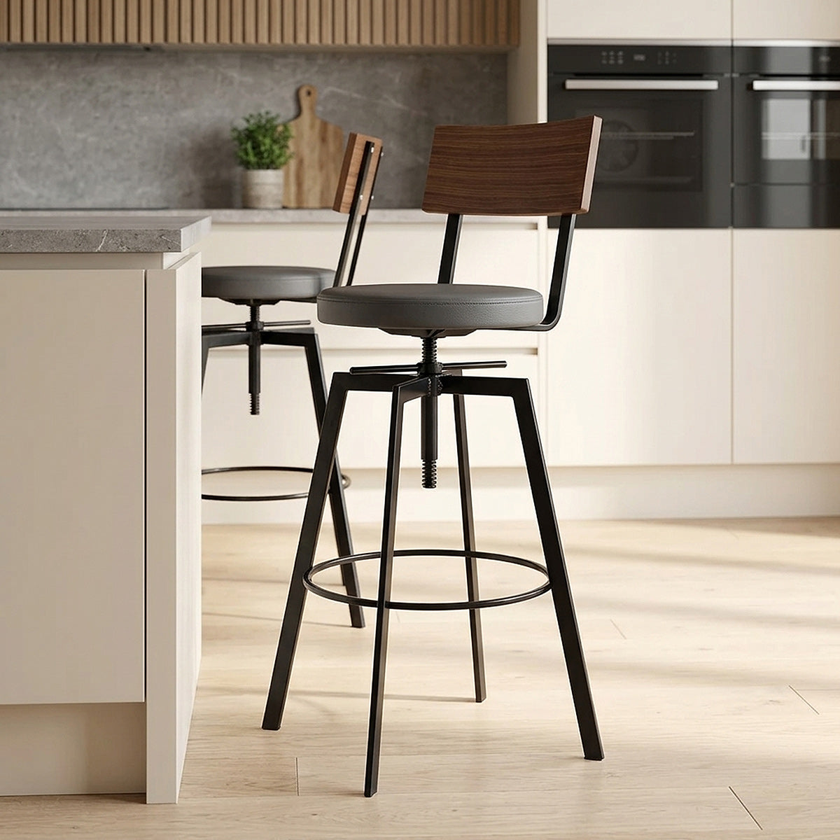 Taburete Madera Polipiel - Urban Industrial Gris
