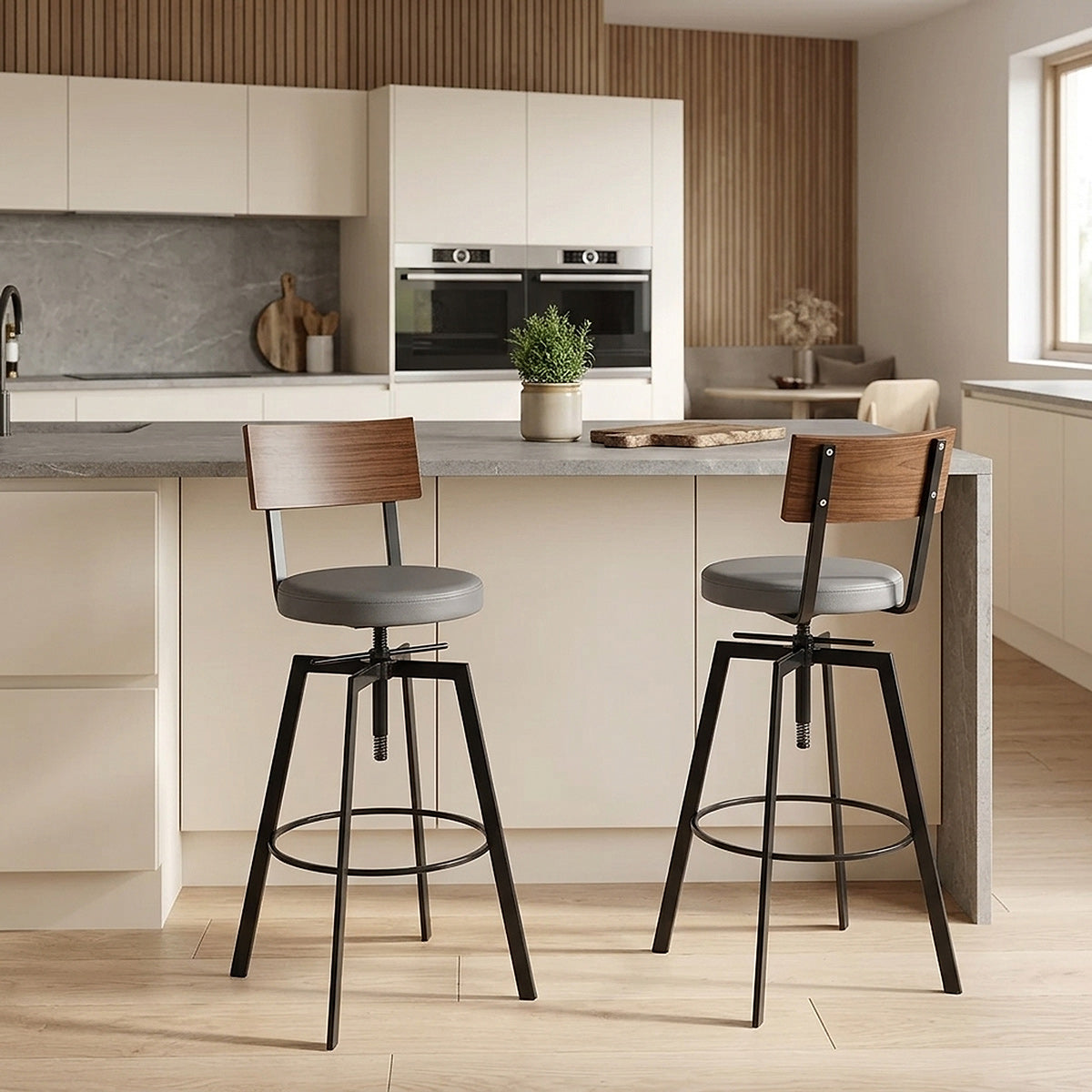 Taburete Madera Polipiel - Urban Industrial Gris