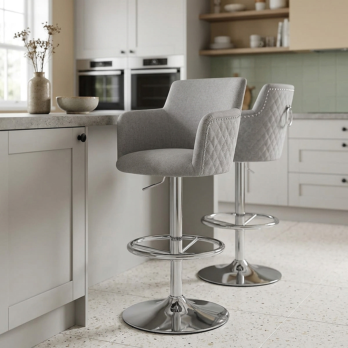 Taburete Tela Cromo - Vogue Gris