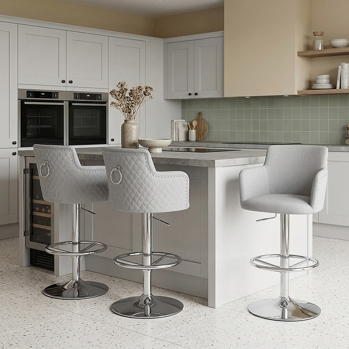 Taburete Tela Cromo - Vogue Gris