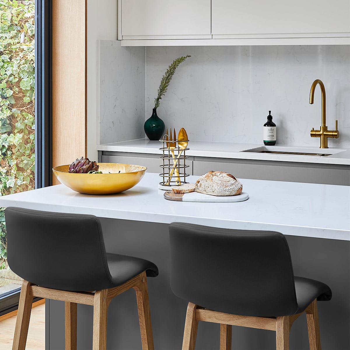 Taburete Polipiel Madera - Wave Negro