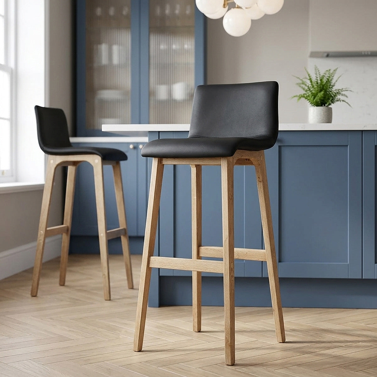 Taburete Polipiel Madera - Wave Negro