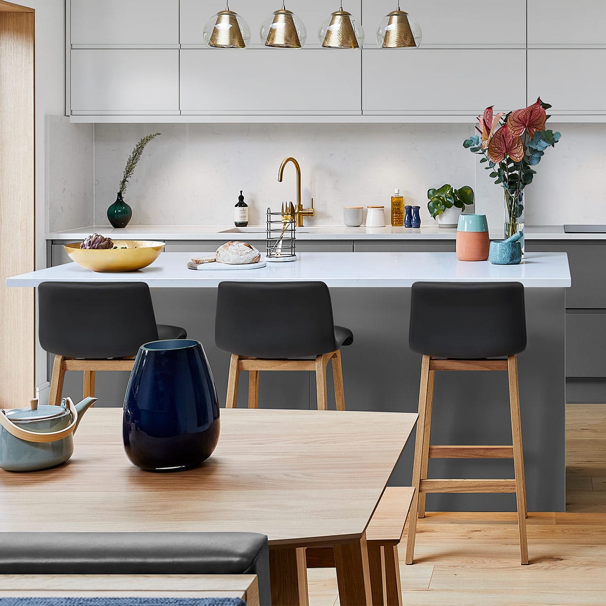 Taburete Polipiel Madera - Wave Negro