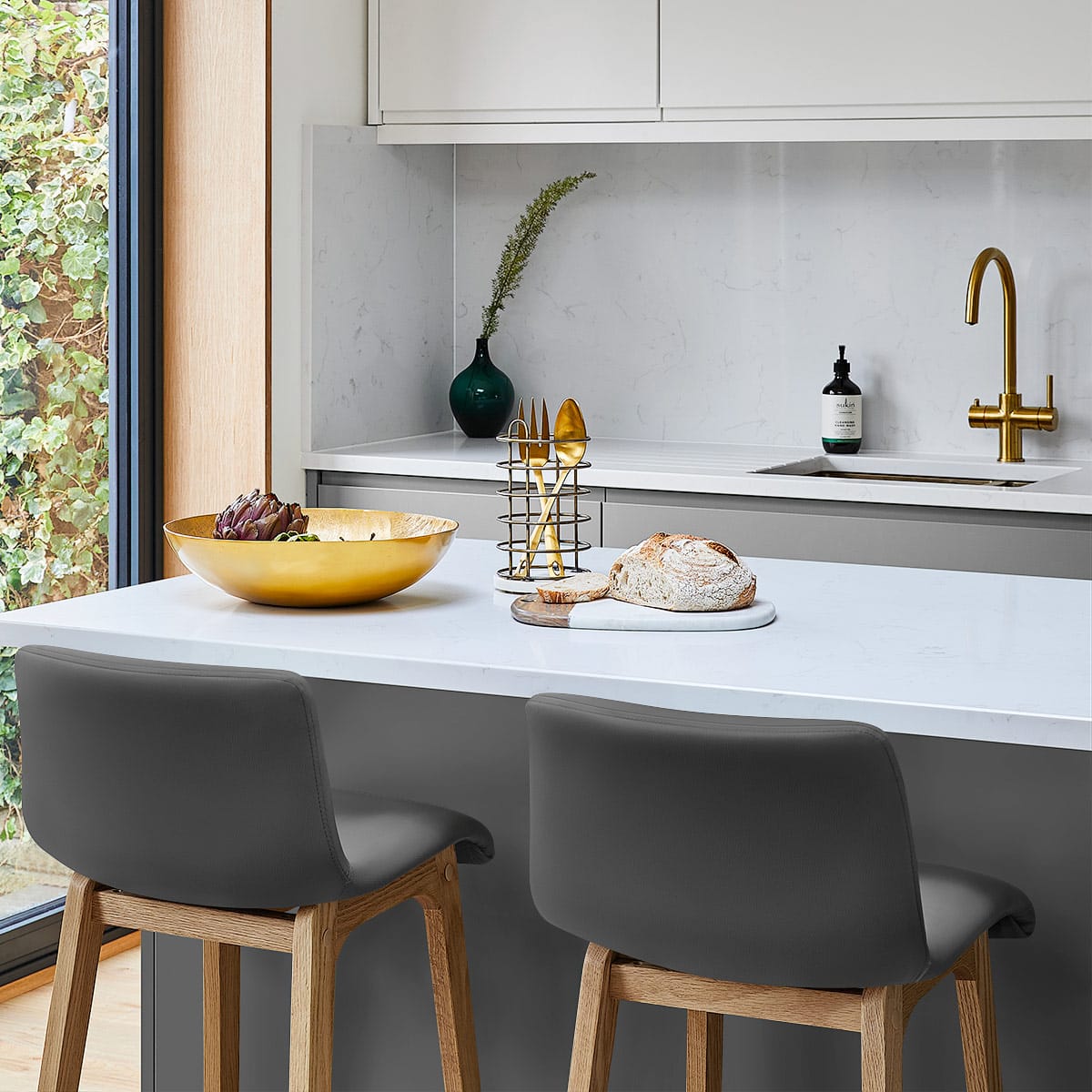 Taburete Polipiel Madera - Wave Gris