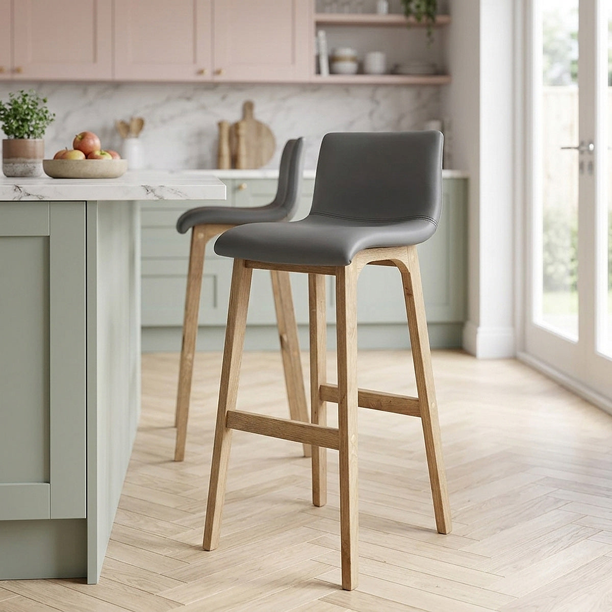 Taburete Polipiel Madera - Wave Gris
