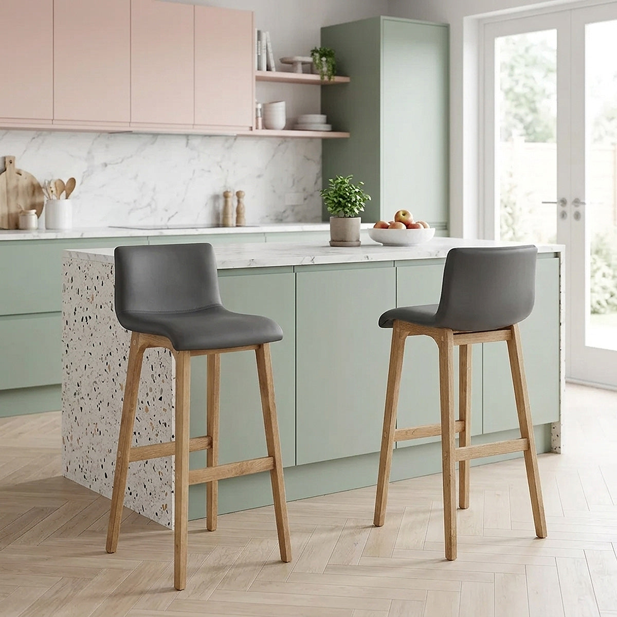 Taburete Polipiel Madera - Wave Gris