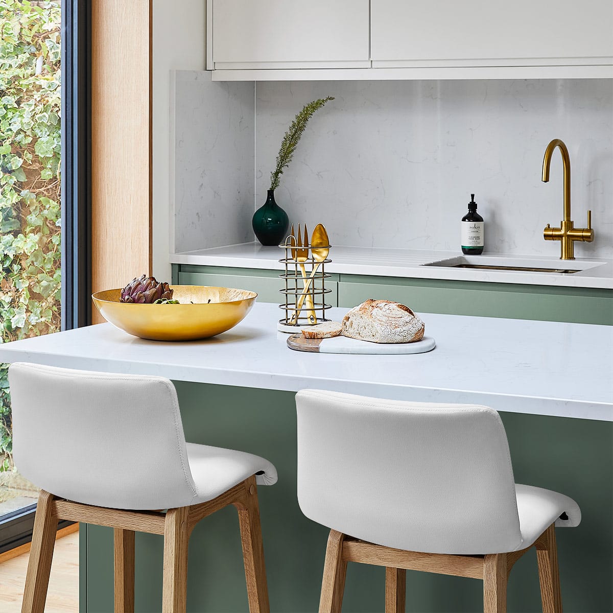 Taburete Polipiel Madera - Wave Blanco