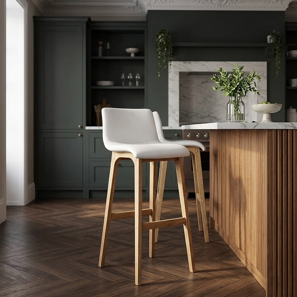 Taburete Polipiel Madera - Wave Blanco