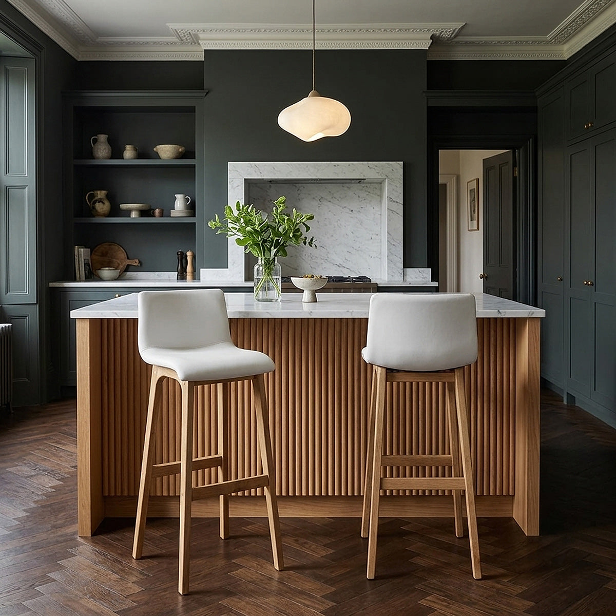 Taburete Polipiel Madera - Wave Blanco