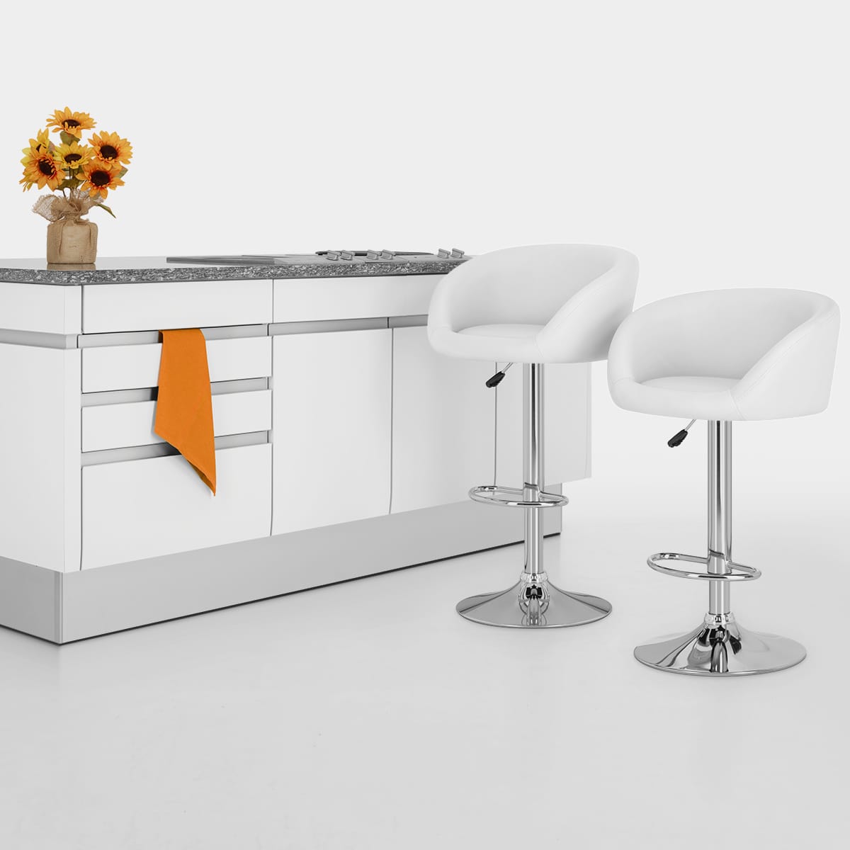 Taburete Polipiel Cromo - Eclipse Blanco