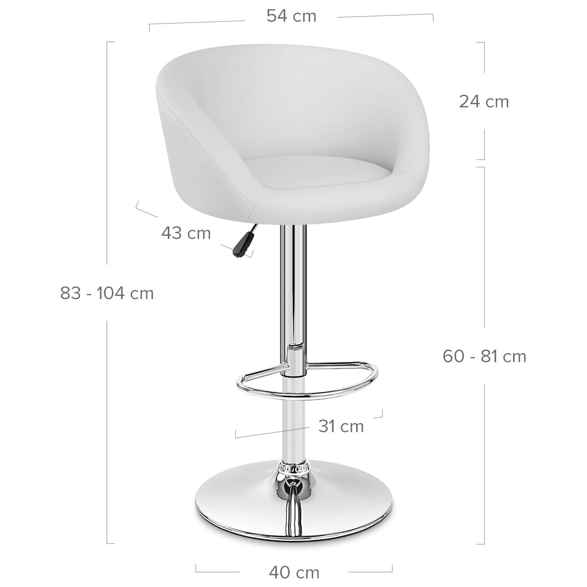 Taburete Polipiel Cromo - Eclipse Blanco