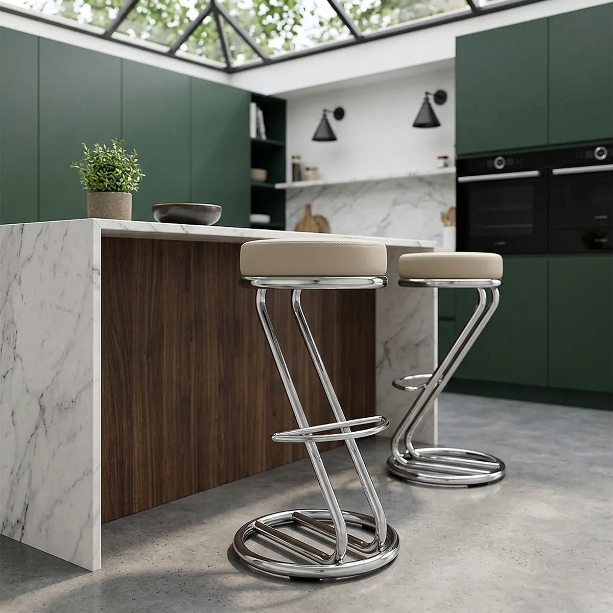 Taburete Polipiel Cromo - Zaza Crema