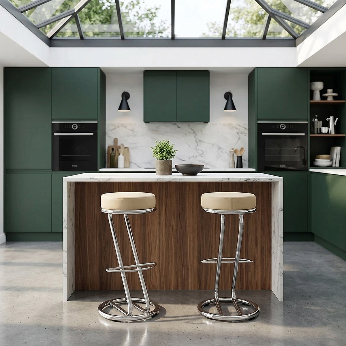 Taburete Polipiel Cromo - Zaza Crema